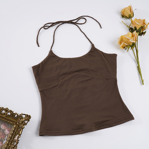 Summer Casual Brown Women's Halter Neck Tank <b>Top</b> with Ribbons Knitted Fabric Sexy Backless Street Style Sports Sleeveless - Product Image 6