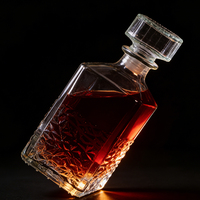 Vente en gros de bouteilles de liqueur en verre de 750 ml et 1000 ml, carrées, transparentes, pour vodka, brandy, vin, carafe