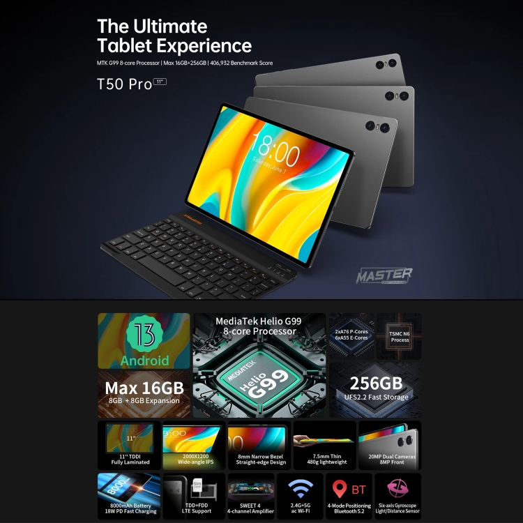 Teclast T50 Pro Tablet PC - 11 Inch, 16GB+256GB Android 13 Teclast T50 Pro Tablet PC - 11 Inch, 16GB+256GB Android 13
