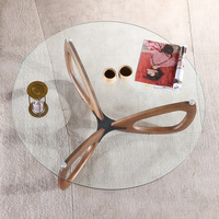 Table basse ronde minimaliste nordique en bois massif avec plateau en verre trempé pour salon, petit appartement, mobilier de maison, modèle CJ108