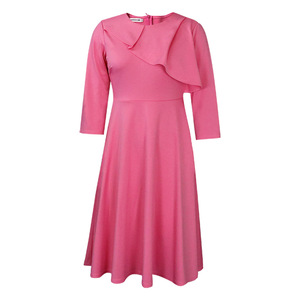 Robe élégante décontractée pour femme de bureau, couleur unie, demi-manches, volants asymétriques, ourlet plissé, tendance - Product Image 3