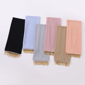 Qualité supérieure Polyester Perle Mousseline de soie Foulard Doux Brillant Strass Chaîne Gland Foulard Ethnique Châle Bandana Islam Hijab - Product Image 3