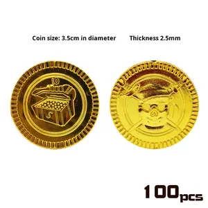 Monete d'oro artificiali pirata e fiches finte da gioco oggetti di scena della lotteria per decorazioni per feste e giochi di caccia al tesoro borsa da 100 pezzi - Product Image 5