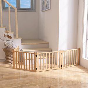 Puerta para mascotas independiente para perros, corralito de madera para perros, para puertas, casa, barrera interior, valla de seguridad de madera plegable para perros con 4 paneles - Product Image 2