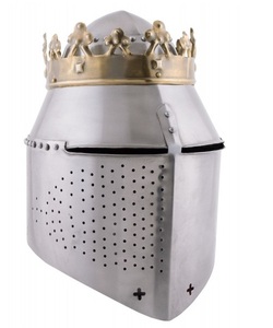 Casque royal personnalisé avec couronne, en acier, fait main, style médiéval, armure avec doublure en cuir, coiffe décorative - Product Image 1