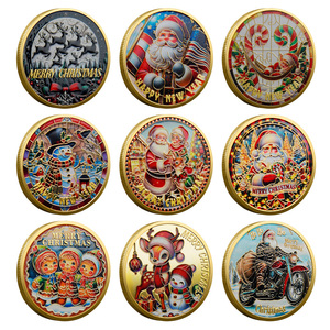 Moneta Commemorativa Tradizionale Placcata Oro con Rilievo Albero di Natale e Calza, Souvenir Artistico per la Stagione Natalizia - Product Image 5