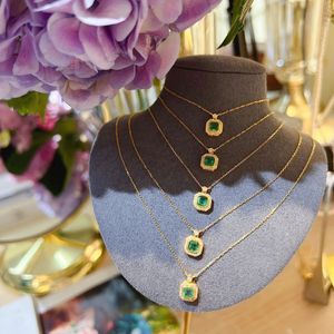 Collier Xinfly en or jaune 18 carats, style tendance, pierre précieuse véritable, pendentif émeraude et diamant 0,35 ct avec chaîne à maillons - Product Image 2