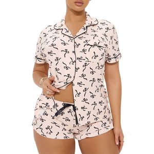 Conjunto de <span class=keywords><strong>Pijama</strong></span> de Verano para Mujer, Estilo Europeo Americano, con Rayas, Manga Corta, Pantalones Cortos, Informal, Dos Piezas - Product Image 5