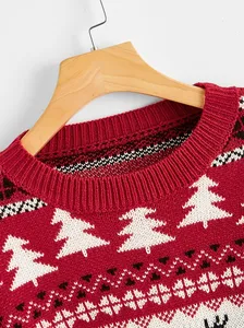 מותאם אישית FNJIA נשים אקארד צבע אדום חג המולד סרוג סגנון עבה שרוול ארוך סוודר אוברסייז סוודר סריגים