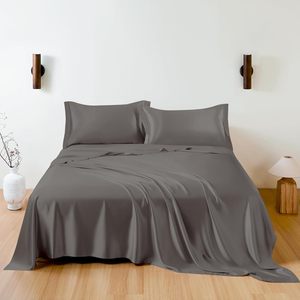 300TC 100% organik bambu viskon yatak örtüsü seti kraliçe gümüş/beyaz renk 4 adet - Product Image 1