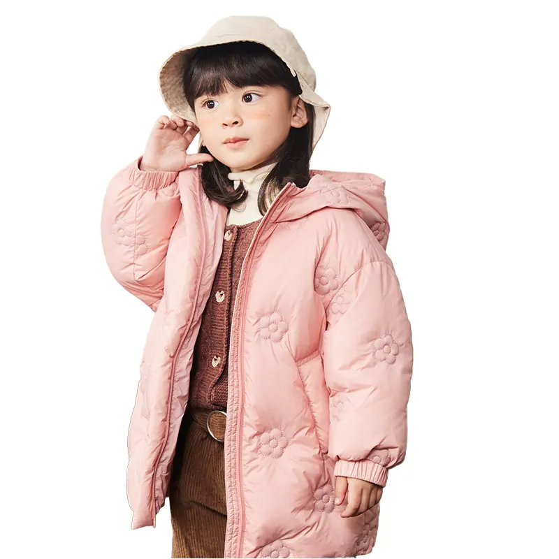 Mid-Length Waterproof Girls' Down Jacket For Winter Zipper Closure Type Puffer Down Jacket Coats Children