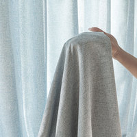 Tela de Cortina Transparente con Aspecto de Lino 100% Poliéster, Tela para Cortinas Gris Azul que Filtra la Luz, Venta al por Mayor
