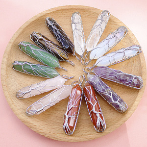2024 Wholesale Women's Natural Amethyst Double-Hole <strong>Charm</strong> Pendant Necklace European American Exaggerated Oval <strong>Tooth</strong> Stone - Product Image 6