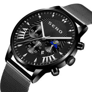 Montre à quartz pour homme Seno, bracelet en acier inoxydable, chronographe, date, phase de lune, cadran analogique, fermoir caché de 21 cm, non étanche - Product Image 2