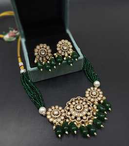 Ensemble ras-de-cou Kundan ethnique plaqué or pour femmes collier avec boucles d'oreilles style goutte bijoux collier ras du cou - Product Image 6