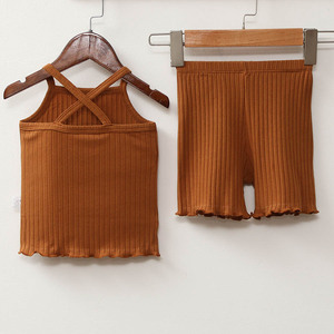 Ivy83530A 2022 Summer Baby <b>Fancy</b> 2pcs Outfits Korean Kids Solid Rib Household Set Toddlers tank Tops Shorts Set Wholesale - Product Image 4