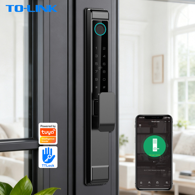 Waterproof IP65 Tuya Narrow Profile Aluminum Door Smart Biometric Fingerprint Door Lock for Sliding Glass Door