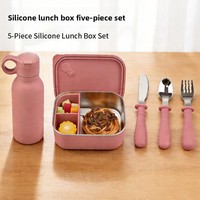 Boîte à bento portable en silicone de qualité alimentaire, 3 compartiments, légère, étanche, compatible micro-ondes, couvercles chauffables pour tous