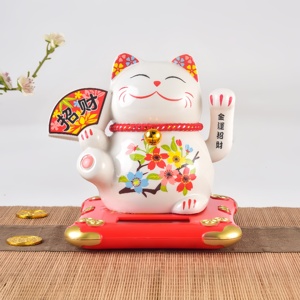 Gato de la Suerte con Energía Solar, Maneki Neko de Cerámica, Gato de la Fortuna con Mano que Se Agita Automáticamente, Estilo Japonés, para el Tablero del Automóvil, el Hogar u Oficina - Product Image 3