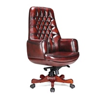 Fauteuil de bureau pivotant haut de gamme en bois et cuir de vachette rouge, ergonomique et confortable, réglable en hauteur, style européen, pour usage commercial et domestique