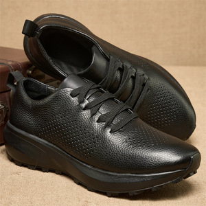 Chaussures décontractées en cuir véritable à lacets, bout rond, semelle extérieure en caoutchouc, semelle intermédiaire antidérapante en EVA, toutes saisons - Product Image 1