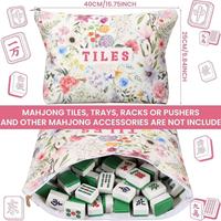 Sac de rangement pour tuiles de Mahjong avec poignées en corde, toile de coton, pochette zippée, étiquette Mahjong bleue, grande capacité