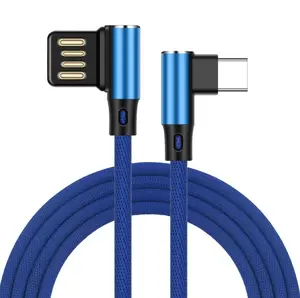 2 m 6 Fuß Typ C C-USB 90 Grad geflochtenes Tuch Dual Bend L-förmig rechts Abgewinkelt Typ C Ladekabel USB-Datenkabel 2 m 6 Fuß