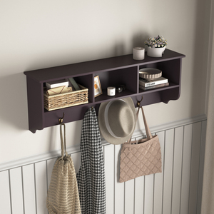 Entryway Wall Mounted Coat Rack <b>With</b> 4 <b>Hooks</b> Wooden Storage <b>Shelf</b> For Living Room - Product Image 5