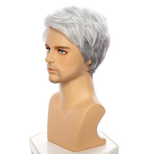 วิกผมผู้ชายสำหรับการค้าต่างประเทศข้ามพรมแดน รุ่นวัยกลางคนและผู้สูงอายุ สีเทา-ขาว แสกข้าง ผมสั้น รุ่น 1708 ไม่มีเชือกผูก แบบชิ้นเดียว - Product Image 2