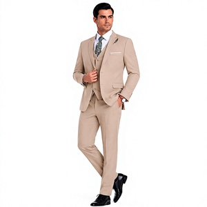 Costume formel 3 pièces beige de qualité supérieure pour homme, coupe ajustée, blazer, gilet, pantalon, pour mariage, marié, affaires, soirée, costume de gentleman - Product Image 5