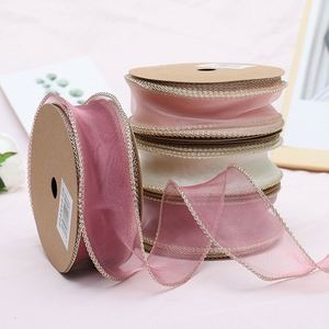 Korean Style <b>Thin</b> Transparent Gauze <b>Ribbon</b> with Golden Line in Edge for Flower Bouquet Wrapping - Product Image 2