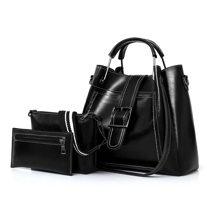 Conjunto de bolsas de couro pu três peças, conjunto de bolsas femininas personalizadas feitas em couro sintético de poliuretano com alça carteiro, novo, 2022