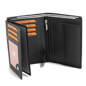 100% véritable <span class=keywords><strong>portefeuille</strong></span> à deux volets en cuir noir pour hommes avec poche à monnaie longue RFID bloquant la fermeture ouverte Type Porte Monnaie pour hommes - Product Image 2