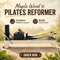 Reformer Pilates en Bois d'Érable à Double Usage (Maison & Salle de Sport) – Durable, Portable, Réglable, avec Coussin en Cuir Microfibre pour la Santé