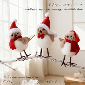 Decoración Navideña para el Hogar, Adorno Colgante de Árbol de Navidad con Lindo Pájaro de Peluche, Decoración Artesanal de Pareja de Osos para Fiesta de Navidad, Regalo de Santa - Product Image 1