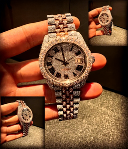 Montre de luxe pour homme en acier inoxydable avec bracelet en moissanite VVS1, verre serti de diamants, résistance à l'eau 10 bars, fabriquée en Inde - Product Image 1