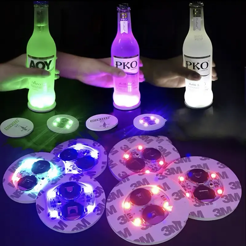Customized EVA LED Coaster Sticker RGB Led Bottle Lighting Coaster for Champagne Bottle or Cup For Bar Parties