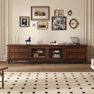 Mueble de TV de Madera Maciza Estilo Americano Logan, Color Nogal, Retro Vintage, Soporte de TV con Almacenamiento para Colocar en el Suelo - Product Image 2