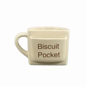 creative design 11 oz beige custom ceramic coffee mug with biscuit pocket holder