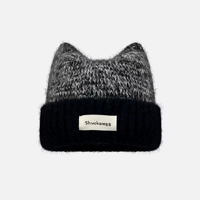 Bonnet unisexe en maille avec oreilles de chat Kawaii, dégradé de mohair, chaud, avec patch décoratif, idéal pour les voyages décontractés, accessoire de tête automne-hiver