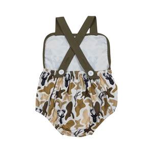 Vêtements pour bébés filles de haute qualité, design estival, imprimé chien de chasse et canard, manches courtes, fermeture à boutons vertes, combinaison - Product Image 6