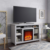 Meubles de salon de luxe de style moderne du milieu du siècle avec support TV LED, table de cheminée en bois, unité de rangement pour hôtels