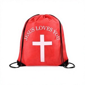Mochila con Cordón Ajustable de Diseño Cruzado, Regalo Cristiano para Iglesia, Pascua, Poliéster, Unisex, Personalizada, Bolsa con Cordón Ajustable - Product Image 1