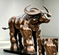 Sculpture de buffle abstraite en bronze coulé sur mesure, grande taille, faite à la main, statue animale en métal pour la décoration de parcs, de places publiques et de stations balnéaires