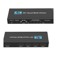 Commutateur multi-vue 4K HDTV 4x1 en temps réel, affichage quadruple sans coupure pour commutateur HD avec télécommande et accessoires audio et vidéo