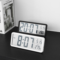 Jam Dinding LCD Plastik Digital Persegi Tampilan Suhu Kelembaban Bertenaga Baterai Gaya Jepang Korea Still Life