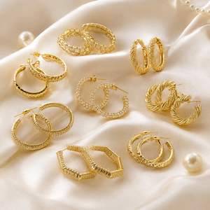 Jewelry Fashion Elegant Simple 14k Gold <b>Earring</b> Womens Luxury Crystal CZ Hoop <b>Earring</b> - Product Image 6