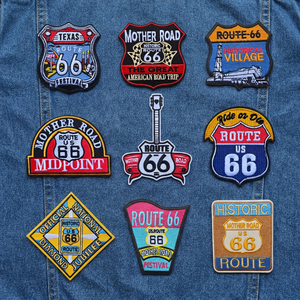 Patch brodé personnalisable et écologique à thermocoller, motif Moto Harley Route 66 américaine, pour la décoration de chapeaux, sacs à dos et poitrines - Product Image 4