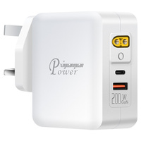Cargador Rápido USB-C Tipo C con Enchufe del Reino Unido, Gan PD3.1, 200W SCP, Compatible con Cámaras, Cargador Rápido Ignífugo para Teléfono y Hogar