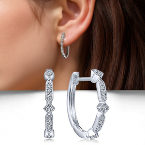 E2350 Orecchini a cerchio in oro bianco con diamanti per donna, classici da indossare tutti i giorni, in oro massiccio 14 carati con diamanti naturali colore G - Product Image 2